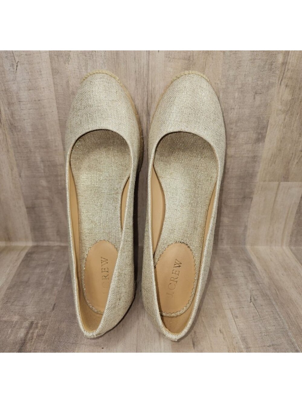 J. Crew Woman's Size 8.5 Wedge Seville Espadrille Canvas Jute Metallic Shoes - Picture 8 of 10